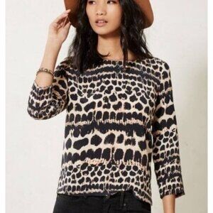 Anthropologie Maeve Linosa Animal Print Silk Top in Cream/Black - Sz S